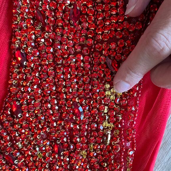 ALGIST Women's Beaded Embellished Mini Dress Size XS/S In Red - Picture 8 of 14